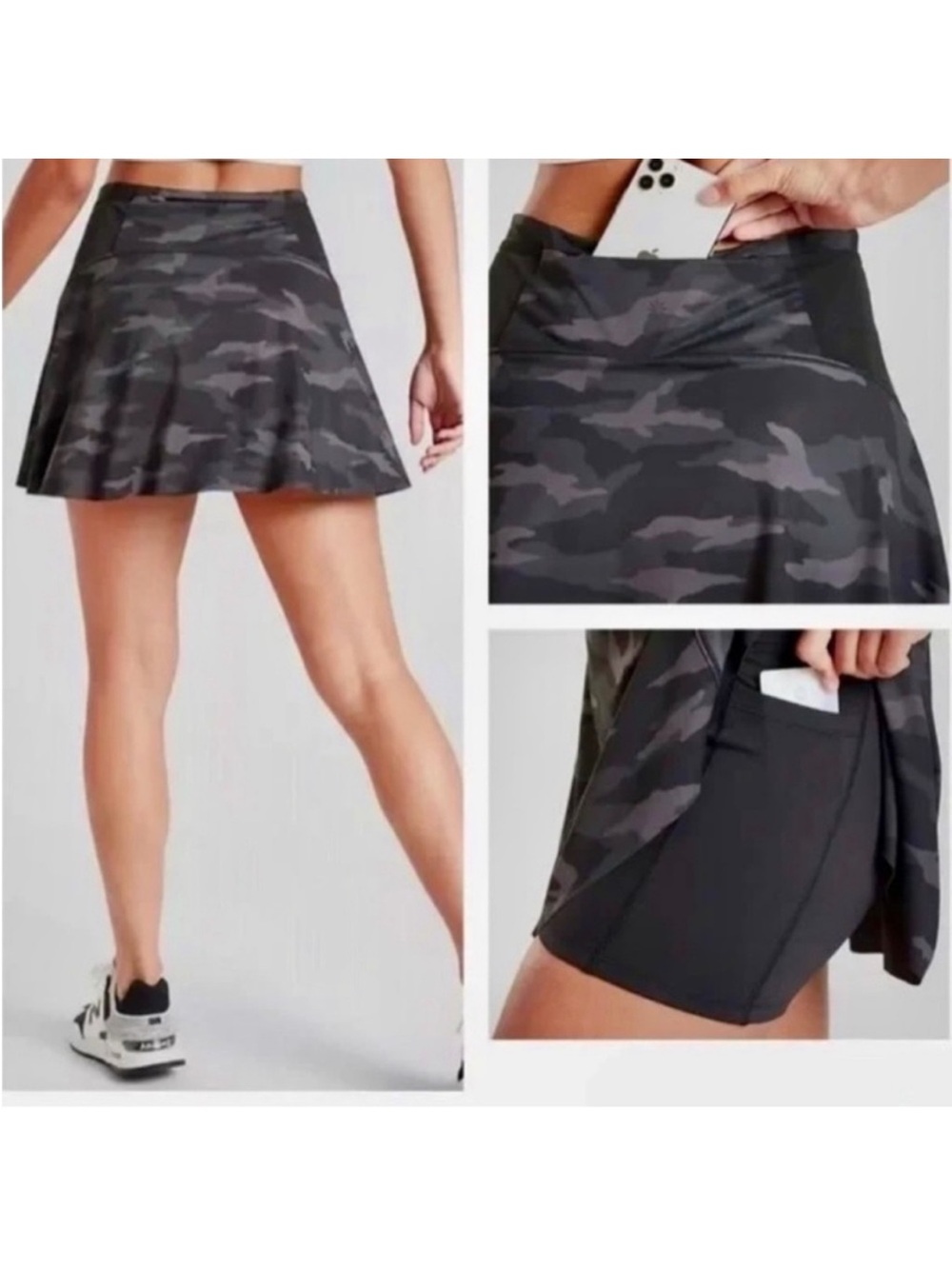 Athleta Black Camo Match Point Skort 15.5" Tennis Golf Athletic Skirt Size M